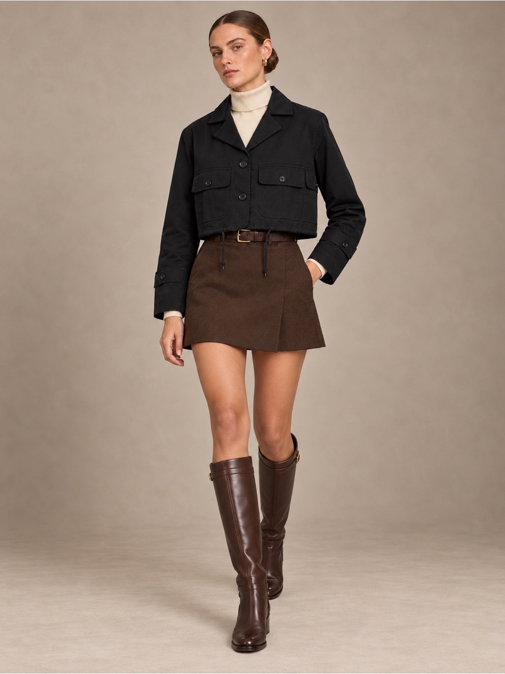 Lauren Ralph Lauren Black Cropped Utility Jacket L Equestrian Heritage Preppy